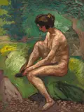 Nu au bord de la rivière by Jean Misceslas Peské, Huile sur carton, sold Jun 2023