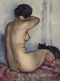 Nu de dos au chat noir by Paul-Elie Gernez, 1924, Huile sur toile, sold Jun 2023