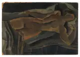 Femme nue, allongée by Rodolphe T. Bosshard, circa 1920-1924, Huile sur carton, sold Jun 2023