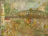 Paysage parisien au pont de métro by Jean Puni dit Pougny, circa 1929-1930, Huile sur toile, sold Jun 2023