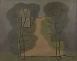 Paysage - arbres et maison ou La maison du peintre by Serge Charchoune, 1930, Huile sur toile, sold Jun 2023