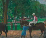 Avant la course vers le rond de présentation by François Gall, Huile sur toile, sold Jun 2023