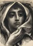 Visage by Baltasar Lobo, circa 1948, Encre et lavis d'encre sur papier, sold Jun 2023
