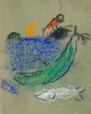 Etude pour la lithographie M.338, Le Dauphin mort et les 300 écus (Daphnis et Chloé,Longus) by Marc Chagall, circa 1956-1961, Pastel sur papier coloré, sold Jun 2023