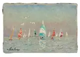 Les spis par beau temps, Deauville by André Hambourg, Huile sur toile, sold Jun 2023