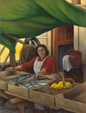La marchande de poisson by Georges Bauquier, 1955, Huile sur toile, sold Jun 2023