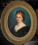 Portrait de femme en noir by Louis Stanislas Faivre-Duffer, Huile sur toile ovale, signée et datée "1874" en bas à droite, sold Sep 2023