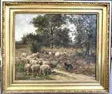 Moutons et bergère by James Desvarreux, Huile sur toile, sold Sep 2023
