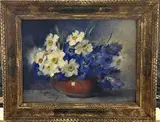 Fleurs bleues et blanches dans un vase by Blanche Odin, Aquarelle et gouache sur papier, sold Sep 2023