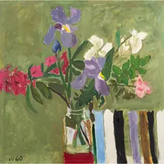 Still Life with Flowers by Bryan Wilson, 1960, oil on canvas, sold Jul 2026