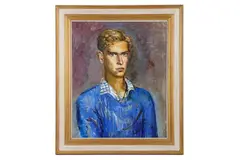 Young Man in Blue Jersey' Oil on board Studio stamp to the reverse 59 x 48cm Provenance: Louise Kosman Gallery, Edinburgh by Edward Douglas Eade, Oil on board Studio stamp to the reverse, offered Jul 2019