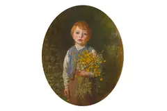 Untitled by Frederick Morgan, Oil on board in a painted oval, offered Jun 2019