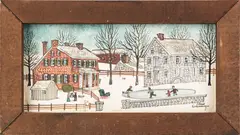 winter farm scenes by Dolores Hackenberger, oil on board, sold Sep 2013