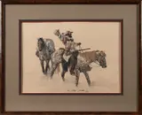 Western illustration by Gary Carter, mixed media, sold Sep 2013