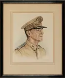 portraits of Douglas MacAuthur and Winston Churchill by James L. Vlasaty, watercolor, sold Sep 2013
