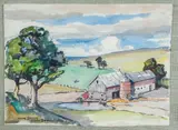 farm scene by Julius Delbos, watercolor, sold Sep 2013