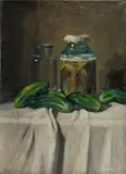 still life with pickles by Árpád Romek, oil on canvas, sold Jun 2013