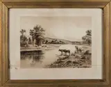 titled {The Valley of the Connecticut} by William de la Montagne Cary, etching, offered Jun 2013