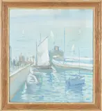harbor scene by Cesare Ricciardi, oil on canvas, sold Jun 2013