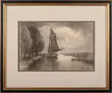 coastal scene by Joseph Gurner Fisher, charcoal, sold Jun 2013