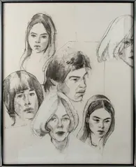and cut paper portrait collage by Thomas Bostelle, charcoal, sold Jun 2013