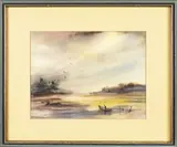 landscape with a row boat and birds by Esther Zittle, watercolor, sold Jun 2013
