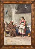 of a monk reading to a woman by Carsimiro Tomba, watercolor, sold Jun 2013