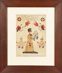 birth certificate by Henry Young, 1827, watercolor and ink on paper, sold Apr 2013