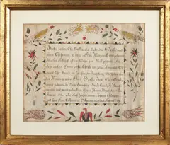 taufschein done for Elias Gratz by Andreas V. Kessler, watercolor and ink on paper, sold Apr 2013