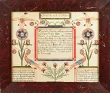 Geburts und Taufschein for Magdalena Federin by Friederich Kuster, 1818, watercolor and ink on paper, sold Apr 2013