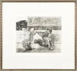 of classical figures on a stone bench by F. S. King, engraving, offered Apr 2013