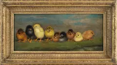 of nine chicks by Ben Austrian, oil on board, sold Apr 2013