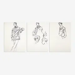 3 Illustrations for Geoffrey Beene by Joe Eula, marker on paper, sold Sep 2024