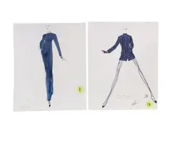 12 Fashion Illustrations for Geoffrey Beene by Joe Eula, 1990-95, ink and watercolor on paper, sold Sep 2024