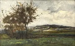 Landscape with Trees by Edward Gay, 1891, oil on board, sold Sep 2024