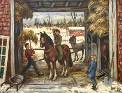 Thanksgiving Snow, '42 by Waldo Peirce, 1943, oil on canavs, sold Sep 2024