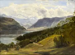 Morning Sketch on Lake Lucerne by Worthington Whittredge, oil on canvas, sold Sep 2024