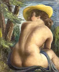 Sunbath by Emil Ganso, oil on panel, sold Sep 2024
