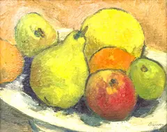 Still life with Fruit by Albert Bela Bauer, 1980, oil on canvas board, sold Sep 2024