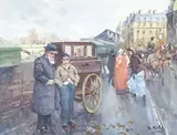 Untitled Painting (Street Scene) by Juan de La Cruz Soler, oil on canvas (unstretched), sold Sep 2024
