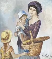 Untitled Painting (Women with Children) by Jacques Lalande, oil on canvas (unstretched), sold Sep 2024
