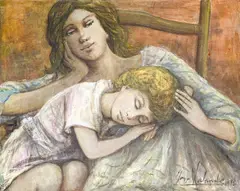 Untitled Painting (Mother and Child) by Jacques Lalande, 1978, oil on canvas (unstretched), sold Sep 2024