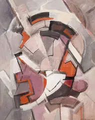 Untitled (Composition in Pink and Orange) by Edmund E. Niemann, 1954, casein and gouache on paper, sold Oct 2024