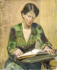 Untitled (Woman Reading) by Albert Bela Bauer, oil on canvas, sold Oct 2024