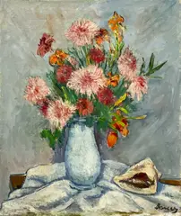 Untitled (Bouquet and Shell) by Albert Bela Bauer, oil on canvas, sold Oct 2024