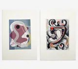 Coat of Arms / Untitled (Abstract Form in Pink, White, and Blue) (2 Works) by Edmund E. Niemann, 1953-54, casein and gouache on paper, sold Oct 2024