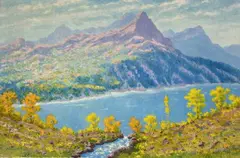 Untitled (Mountain Landscape) by Albert Nemethy, oil on canvas (unstretched), sold Oct 2024
