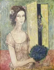 Untitled (Portrait of Woman and Boy) by Jacques Lalande, 1974, oil on canvas (unstretched), sold Oct 2024
