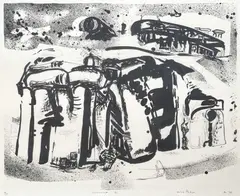 Stonehenge VI by Ann Cole Phillips, 1975, lithograph, sold Nov 2024