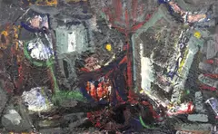 Untitled by Merton Simpson, oil and varnish on cardboard, sold Nov 2024